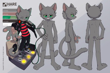 4_fingers 4_toes anthro biped black_bottomwear black_clothing black_eyebrows black_footwear black_jacket black_pants black_shirt black_shoes black_topwear bottomwear claws clothed clothing color_swatch cute_fangs electronics eyebrows fangs featureless_crotch feet finger_claws fingerpads fingers footwear fully_clothed fur gender_symbol green_eyes green_sclera grey_background grey_body grey_fur grin hand_on_hip holding_microphone holding_object jacket kemono looking_at_viewer male male_symbol microphone one_eye_closed open_clothing open_jacket open_mouth open_smile open_topwear pants pattern_clothing pattern_shirt pattern_topwear pawpads pink_pawpads plantigrade reaching_towards_viewer red_clothing red_shirt red_topwear shirt shoes simple_background smile smiling_at_viewer solo speaker standing striped_clothing striped_shirt striped_topwear stripes symbol tail teeth text toeless_footwear toeless_shoes toes topwear white_claws young young_anthro young_male tabby_x2 hare_(rak17171771) domestic_cat felid feline felis mammal russian_blue 3:2 absurd_res english_text full-length_portrait hi_res model_sheet portrait
