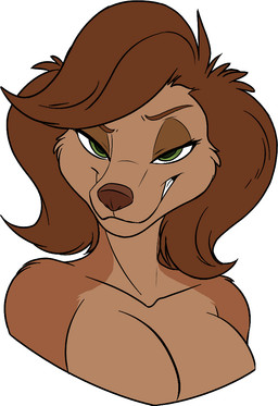 anthro brown_body brown_fur brown_hair female fur green_eyes hair looking_at_viewer smug solo all_dogs_go_to_heaven don_bluth sasha_la_fleur bird_dog canid canine canis domestic_dog hunting_dog mammal bust_portrait digital_media_(artwork) portrait