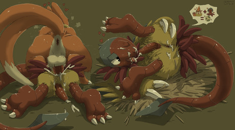 2_tails 3_toes after_anal anal anal_orgasm anal_penetration animal_genitalia anus autofellatio backsack balls blush blush_lines bodily_fluids breath brown_background butt claws cum cum_in_ass cum_in_mouth cum_in_own_mouth cum_in_self cum_inside cum_on_butt cum_on_face cum_on_ground cum_on_own_face cum_on_penis cum_on_self cum_splatter cum_string cumshot dipstick_tail drooling duo egg ejaculation ellipsis emphatic_ellipsis erection eyes_closed feathers feet feral feral_on_feral feral_penetrated feral_penetrating feral_penetrating_feral finger_claws fluffy flying_sweatdrops from_behind_position fur genital_fluids genital_slit genitals half-closed_eyes hand_on_butt hand_on_own_butt hands-free heart_symbol hearts_around_head holding_butt holding_own_butt humping jockey_position leaking leaking_anus leaking_cum legs_up looking_pleasured lying lying_on_ground male male/male male_penetrated male_penetrating male_penetrating_male markings masturbation monotone_background motion_lines multi_tail multicolored_body multicolored_feathers narrowed_eyes on_front on_ground open_mouth oral oral_masturbation orange_body orange_fur orange_tail orgasm path_lines penetration penile penile_masturbation penile_penetration penis penis_in_ass pointy_speech_bubble presenting presenting_anus presenting_hindquarters presenting_penis prone_bone_position red_body red_feathers red_tail saliva sex simple_background snout speech_bubble spread_legs spreading sweat sweatdrop tail tail_markings tan_balls tan_tail_tip tapering_penis teeth thrust_lines toe_claws toes tongue tongue_out yellow_body yellow_feathers qrnrr nintendo pokemon pokemon_mystery_dungeon spike_chunsoft aerial_explorer_archen marine_explorer_buizel archen buizel fossil_pokemon generation_4_pokemon generation_5_pokemon pokemon_(species) 2025 hi_res pictographics shaded signature