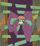 2011 abstract_background avian bird brown_hair english_text feathers green_body green_feathers hair nystre solo text