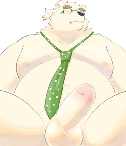anthro balls belly erection eyewear foreskin fupa fur genitals glasses male moobs navel nipples nude overweight penis solo tie_only white_body white_fur nightshowlerid lifewonders tokyo_afterschool_summoners leib_(tas) bear mammal polar_bear ursine hi_res