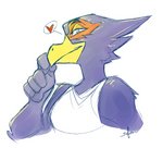 5_fingers anthro beak blue_body blue_feathers clothing eyebrows feathers fingers half-closed_eyes heart_symbol male narrowed_eyes red_body red_feathers shirt smile solo topwear saffronic nintendo star_fox falco_lombardi avian bird 2020 sketch