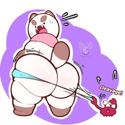ambiguous_gender anthro big_butt butt clothing clothing_pull dipstick_tail dot_eyes duo exclamation_point fangs feral gloves_(marking) leg_markings looking_back male markings mostly_nude open_mouth red_body simple_eyes slightly_chubby slightly_chubby_male socks_(marking) tail tail_markings teeth text thick_thighs thong thong_pull underwear underwear_pull yamwamm bee_and_puppycat cartoon_hangover puppycat arthropod crab crustacean decapod domestic_cat felid feline felis malacostracan mammal 1:1 english_text hi_res