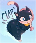 abstract_background anthro ass_clapping belt big_butt black_body black_fur blue_eyes blush bodily_fluids bottom_heavy butt clapping contact_onomatopoeia emanata embarrassed fur gloves_(marking) impact_onomatopoeia kerchief leg_markings male markings mask motion_blur motion_lines multicolored_body multicolored_fur onomatopoeia running sack short_stack simple_background socks_(marking) solo sound_effects sweat sweatdrop tail tail_markings teapot_(body_type) text thick_thighs white_body white_fur wide_hips bitfly persona_(series) persona_5 morgana_(persona) domestic_cat felid feline felis mammal tuxedo_cat 2025 absurd_res hi_res meme signature