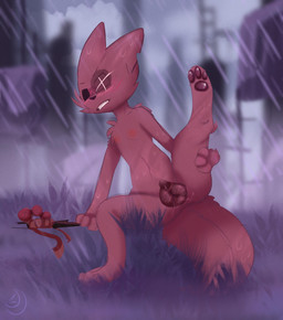 animal_genitalia animal_vulva anthro areola black_eyes blush blush_lines bodily_fluids breasts butt canine_genitalia canine_vulva chest_tuft clitoris eye_scar facial_scar female fur genital_fluids genitals grass navel nipples nude open_mouth outside pawpads paws plant presenting presenting_vulva raised_paw red_body red_fur red_vulva scar simple_background small_breasts solo spread_legs spreading stretching tail tail_tuft teeth tuft vaginal_fluids vulva weapon wet wet_body lighskia rain_world videocult artificer_(rain_world) mammal slugcat absurd_res digital_drawing_(artwork) digital_media_(artwork) hi_res