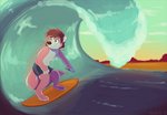 anthro femboy male river sea sunset surfer surfing water wave inuhein forepawz forebucks mammal mustelid otter