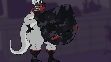 abdominal_bulge ambiguous_gender ambiguous_prey anthro anthro_pred belly big_belly big_butt blurred_background boots bulge burping butt claws clothed clothed_anthro clothed_male clothing digestion digestion_noises duo eyewear facial_horn footwear gloves goggles hair hand_on_hip hand_on_own_hip handwear horn huge_belly laboratory laboratory_equipment laboratory_glassware leotard looking_at_belly looking_at_own_belly looking_down looking_down_at_belly male male_pred mask medium_hair muffled multicolored_body multicolored_scales navel one_piece_suit oral_vore red_sclera rumbling_stomach scales scientific_instrument scientist shoes squirming struggling struggling_prey tail tank_(container) test_tube thick_thighs tight_clothing unwilling_prey vore wearing_mask weight_gain wide_hips kanida kane_(kanida) kobold scalie 16:9 2d_animation animated hi_res high_framerate huge_filesize motion_tweening short_playtime sound video widescreen