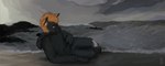 4_toes 5_fingers anthro beach clothing cloud feet fingers male sea shore sky solo sweater toes topwear water wave wet kirkir canid canine fox mammal 2019 digital_drawing_(artwork) digital_media_(artwork) signature