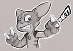 anthro black_outline multicolored_outline onomatopoeia outline solo sound_effects text two_tone_outline white_outline wince sqwek dc_comics nintendo pokemon generation_2_pokemon gulonine mammal mustelid musteline pokemon_(species) sneasel wolverine comic sketch