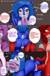 absurd_res all_fours animatronic anthro big_breasts blush bodily_fluids bonnie_(fnaf) breasts canid canine cleavage clothed clothing comic deep_throat dim discordmelody doggystyle english_text fellatio female five_nights_at_freddy's fox foxy_(fnaf) freckles from_behind_position genital_fluids genitals ground_squirrel group hi_res lagomorph leporid machine male mammal oral oral_penetration penetration penile penis pussy rabbit robot rodent sciurid scottgames sex text url vaginal_fluids vein veiny_penis