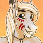 anthro eyebrows hair jewelry looking_at_viewer markings necklace simple_background smile solo teeth tribal tribal_markings white_body white_hair yellow_eyes jenery tristan_(wasen) equid equine horse mammal 1:1 digital_media_(artwork)