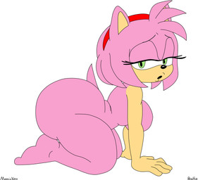 accessory anthro big_butt black_eyebrows black_mouth black_nose breasts butt eyebrows eyelashes female green_eyes hair hair_accessory hairband kneeling looking_at_viewer multicolored_body nude nude_anthro nude_female open_mouth pink_body pink_ears pink_hair pink_tail red_hairband scut_tail short_tail side_view simple_background solo tail tan_body tan_inner_ear text thick_thighs two_tone_body white_background moonix_xero reathe third-party_edit sega sonic_the_hedgehog_(series) amy_rose eulipotyphlan hedgehog mammal 2026 absurd_res artist_name color_edit colored digital_media_(artwork) flat_colors hi_res