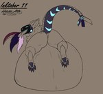 ambiguous_gender anthro belly big_belly butt eating group hindlegs machine paws raised_tail solo solo_focus swallowing tail vore hunamarts kinktober_2024 protogen