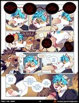 anthro anthro_on_anthro aycee balls ben_(roanoak) black_nose blue_hair bottomless bottomless_anthro bottomless_male brown_body brown_fur canid canine clothed clothing comic daydream dialogue duo english_text evan_(roanoak) fellatio fox fur genitals good_boy hair hi_res humanoid_genitalia humanoid_penis imagination male male/male mammal maned_wolf masturbation nonbinary_(lore) oral oral_penetration penetration penile penis pubes sex tail text tongue tongue_out url white_body white_fur
