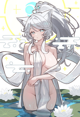 5_fingers bangs bedroom_eyes biped blue_eyes bottomless bottomless_female bottomless_humanoid breasts clothed clothing collarbone convenient_censorship eyebrows eyelashes female fingers flower fur glistening glistening_body hair inner_ear_fluff long_hair looking_at_viewer lotus_(flower) moon narrowed_eyes nude nude_female nude_humanoid open_mouth plant ponytail pose raised_arm sauna seductive simple_background slim small_waist solo sparkles standing steam tied_hair topless topless_female topless_humanoid towel towel_only tuft wet wet_body white_body white_fur white_hair ebora ponos_corp. the_battle_cats salvation's_daughter_lunacia animal_humanoid felid felid_humanoid feline feline_humanoid humanoid mammal mammal_humanoid 2025 absurd_res colored digital_drawing_(artwork) digital_media_(artwork) hi_res portrait shaded three-quarter_portrait