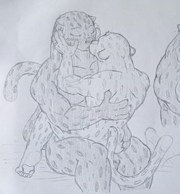 abs anthro blush blush_lines butt claws duo eyes_closed feet female female/female fur grey_body grey_fur herm herm/female hindpaw intersex intersex/female kiss_on_lips kissing lady_demeter markings muscular muscular_anthro muscular_female nude paws ring_(jewelry) sex simple_background sitting sitting_on_another size_difference tail tail_motion tailwag dreamworks goat_(movie) sony_corporation sony_pictures the_bad_guys jett_fillmore kitty_kat_(the_bad_guys) felid feline leopard mammal pantherine snow_leopard hi_res sketch_page