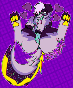 animal_genitalia animal_vulva blush bodily_fluids canine_genitalia canine_vulva claws cute_fangs drooling fangs female feral genital_fluids genitals saliva solo teeth vaginal_fluids jackrabbit_(artist) canid canine canis domestic_dog mammal 2026 absurd_res chromatic_aberration hi_res