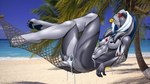 16:9 2012 4_toes anthro barefoot beach bikini biped blue_pawpads breasts butt casual_exposure casual_nudity claws clothed clothing day digital_media_(artwork) eyewear feet female furball furball_(character) genitals hair hammock hi_res hindpaw lagomorph leporid looking_at_viewer lying mammal nipples nude nude_anthro nude_female on_back outside palm_tree pawpads paws pinup plant pose presenting presenting_breasts presenting_hindquarters presenting_pussy pussy rabbit sand sea skimpy sky solo sunglasses swimwear tasteful_nudity toes tree water widescreen