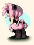 alternative_fashion amy_rose anthro backless_clothing backless_dress black_clothing black_dress black_panties black_underwear butt cigarette clothed clothing crouching dress eulipotyphlan female fully_clothed goth half-closed_eyes hedgehog hi_res mammal narrowed_eyes panties sega shumpy smoking solo sonic_the_hedgehog_(series) underwear