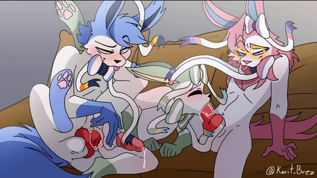 anal anal_penetration animal_genitalia animal_penis anthro anthro_on_anthro anthro_penetrated anthro_penetrating anthro_penetrating_anthro anthro_penetrating_male balls bed blue_body blue_eyes blue_fur blue_tail blush bodily_fluids canine_genitalia canine_penis chest_tuft dominant dominant_anthro dominant_male erection eyes_closed eyewear feet fellatio fellatio_while_penetrated femboy fur furniture genital_fluids genitals glasses green_body green_fur group group_sex hand_on_sheath head_tuft knot knotted_penis leaking_precum leg_on_shoulder male male/male male_penetrated male_penetrating male_penetrating_anthro male_penetrating_male oral oral_penetration pawpads penetration penile penile_penetration penis penis_in_ass penis_in_mouth pink_body pink_fur pink_tail precum pushing_head raised_leg ribbons_(anatomy) saliva saliva_on_penis sex smug smug_face sofa sofa_sex spitroast spread_legs spreading submissive submissive_anthro submissive_male tail threesome tongue tongue_out trio tuft yellow_eyewear yellow_glasses karit_brez opennsfwsp_(sfx) nintendo pokemon delisylvi_(character) polveon_(character) saubercalixto eeveelution generation_6_pokemon mammal pokemon_(species) sylveon 2d_animation animated frame_by_frame short_playtime sound video voice_acted