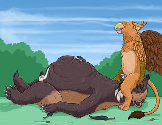 abdominal_bulge after_sex after_vore animal_genitalia beak bodily_fluids brown_body brown_eyes brown_feathers brown_fur claws cum cum_on_penis cunnilingus drooling duo eyes_closed fatal_vore feathered_wings feathers female female_feral feral feral_pred flaccid fully_inside fur genital_fluids genitals hair looking_pleasured lying male male/female male_feral male_pred on_back oral outside penis retractable_claws saliva semi-anthro sex sheath tail tan_hair tongue tongue_out vaginal vore wings strega mythology avian gryphon gulonine mammal mustelid musteline mythological_avian mythological_creature wolverine hi_res story