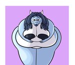 anthro areola belly bent_over big_areola big_belly big_breasts big_butt blue_body blue_fur blue_hair blue_nipples breasts butt floppy_ears fupa fur hair horn long_hair looking_at_viewer male nipples overweight sagging_breasts simple_background solo thick_thighs white_body white_fur kamex mythology ace_(kamex) bovid caprine dragon furred_dragon furred_scalie goat hybrid mammal mythological_creature mythological_scalie scalie hi_res
