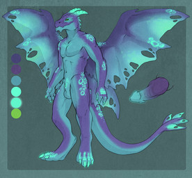 animal_genitalia anthro athletic athletic_anthro athletic_male balls biped black_sclera blue_body blue_penis blue_scales close-up color_swatch digitigrade erection genitals glowing gradient green_eyes horn knot looking_away male markings membrane_(anatomy) membranous_wings penis purple_body purple_penis purple_scales scales sheath solo standing tail teal_body teal_scales wings conditional_dnp tojo_the_thief mythology dragon fairy_dragon mythological_creature mythological_scalie scalie 2014 model_sheet