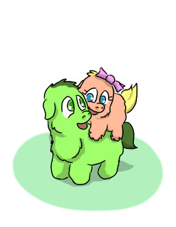 ambiguous_feral ambiguous_gender blonde_hair blue_eyes bow_on_head duo eye_contact eyelashes featureless_feet feet female female_feral feral fur green_body green_eyes green_fur green_hair green_tail hair happy head_bow looking_at_another looking_back looking_back_at_another neonate open_mouth orange_body orange_skin pink_bow simple_background smile standing tail yellow_tail young young_ambiguous young_female young_feral carpdime fluffy_pony avocado_(fluffy_pony) bonnie_(carpdime) fluffy_pony_(species) mammal digital_media_(artwork) low_res shaded