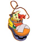 ambiguous_gender anthro clothing footwear needle_and_thread plushie shoes simple_background solo stitch_(sewing) white_background liecomj bandai_namco digimon digimon_liberator animate_inanimate living_plushie shoemon