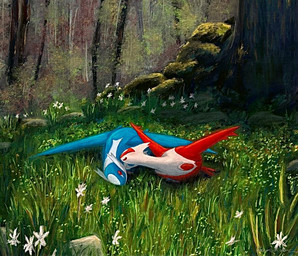 ambiguous_gender blush duo eyes_closed female feral flower grass happy lying male male/female multicolored_body open_mouth plant red_eyes rock two_tone_body gyuragyura nintendo pokemon generation_3_pokemon latias latios legendary_pokemon pokemon_(species) 2026 female_(lore) male_(lore)