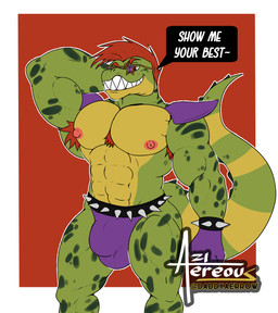 abs anthro armpit_hair belt big_bulge big_muscles big_pecs body_hair bracelet bulge chest_hair clothed clothing dialogue dialogue_box eyewear fingerless_gloves flexing gloves green_body green_scales hair handwear jewelry long_tail looking_at_viewer machine male markings mohawk muscular muscular_anthro muscular_arms muscular_legs muscular_male nipples pecs purple_clothing purple_speedo purple_swimwear purple_underwear red_background red_eyes red_hair scales shoulder_pads simple_background smile solo speech_bubble speedo spiked_belt spiked_bracelet spikes spots spotted_body standing star_sunglasses sunglasses swimwear tail teeth_showing text underwear aereous five_nights_at_freddy's five_nights_at_freddy's:_security_breach scottgames steel_wool_studios montgomery_gator alligator alligatorid animatronic crocodilian reptile robot scalie absurd_res digital_drawing_(artwork) digital_media_(artwork) english_text hi_res