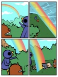 ambiguous_gender anthro border death humor male rainbow rainbow_arch what white_border nedroid beartato reginald_(nedroid) avian bear bird human mammal 2011 comic