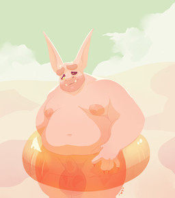 belly big_belly black_sclera erection foreskin front_view genitals humanoid_genitalia humanoid_penis male moobs mouth_closed nipples no_pupils not_furry nude obese obese_humanoid obese_male overweight overweight_humanoid overweight_male penis pink_body pink_ears pink_nipples pink_skin pool_toy solo standing teeth yellow_eyes chocolateandmilk vincent_(chocolate-beverage) humanoid imp hi_res portrait three-quarter_portrait