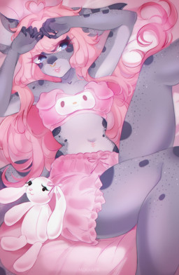 5_fingers anthro bangs bed blue_eyes bottomwear clothing collarbone eyelashes facial_piercing female fingers furniture grey_body grey_markings hair heart_(marking) long_eyelashes lying markings navel nose_piercing on_back on_bed piercing pink_bottomwear pink_clothing pink_hair pink_shorts pink_topwear plushie septum_piercing shorts small_waist solo spots spotted_body tail teeth topwear mokkapie aquatic fish shark colored digital_drawing_(artwork) digital_media_(artwork) hi_res shaded