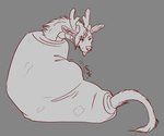 antlers blanket_burrito female feral fur hair horn simple_background solo stuffing tongue lemondeer asian_mythology east_asian_mythology mythology dragon eastern_dragon mythological_creature mythological_scalie scalie hi_res monochrome