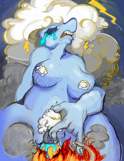 5_fingers big_breasts bodily_fluids breasts cloud cowgirl_position crying electricity fangs female fingers from_front_position genitals lightning lightning_bolt male on_bottom on_top open_mouth penetration penis sex tears tears_of_pleasure teeth thunder vaginal vaginal_penetration pygoragal deltarune undertale_(series) elnina_(deltarune) lanino_(deltarune) air_creature darkner elemental_creature humanoid living_cloud living_moon 2025 digital_media_(artwork)