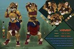 anthro armor digitigrade female grass hair looking_at_viewer plant short_tail smile solo standing tail text toothy_grin kira_larsson vanra_(magazineimp) felid mammal prehistoric_species saber-toothed_tiger english_text model_sheet