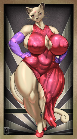 anthro armwear big_breasts breasts clothed clothing cosplay curvy_figure dress female footwear forehead_gem fur gem high_heels huge_breasts nipple_outline pink_eyes quads shoes simple_background solo tail tan_body tan_fur thick_thighs voluptuous wide_hips aomaarts disney nintendo pokemon who_framed_roger_rabbit jessica_rabbit felid generation_1_pokemon mammal persian_(pokemon) pokemon_(species) absurd_res hi_res