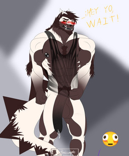 abs anthro balls barazoku biceps big_muscles big_penis erection fur genitals hair horn huge_penis humanoid_genitalia humanoid_penis looking_at_viewer male muscular muscular_anthro muscular_male nipple_piercing nipples nude pecs penile penis piercing shy simple_background solo tail browncatfe enkirae_(browncatfe) hybrid absurd_res digital_media_(artwork) hi_res
