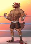 abs anthro bandage biceps blood bodily_fluids bottomwear brown_body brown_fur brown_nipples claws clothed clothing fur hand_wraps male muscular muscular_anthro muscular_male nipples pecs shorts solo teeth toe_claws topless vein wraps husky_(artist) koreanhusky thaiwolf canid canine canis mammal wolf absurd_res hi_res