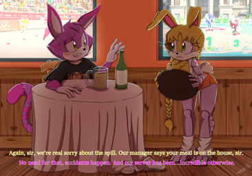 alcohol anthro beer beverage big_breasts blush breasts chair cleavage clothed clothing cybernetics dialogue female footwear furniture group leg_warmers legwear machine male male/female sex shirt shoes sneakers stealth_sex table text text_on_clothing text_on_shirt text_on_topwear topwear under_table wide_hips bluechika archie_comics hooters mario_bros nintendo olympics sega sochi_2014 sonic_the_hedgehog_(archie) sonic_the_hedgehog_(comics) sonic_the_hedgehog_(series) bessi_the_bat bunnie_rabbot cheshire_thaddeus_felonious fan_character knuckles_the_echidna miles_prower sonic_the_hedgehog bat blue_toad canid canine cheshire_cat_(species) cyborg domestic_cat echidna eulipotyphlan european_hedgehog felid feline felis fox green_shyguy hedgehog koopa koopa_troopa lagomorph leporid mammal monotreme pink_shyguy pink_toad rabbit red_fox scalie short-beaked_echidna true_fox absurd_res english_text hi_res
