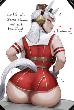 anus back_boob big_butt bottomless breasts butt clothed clothing dialogue emanata eyebrows eyelashes female genitals hair hands_on_hips hat hat_only headgear headgear_only headwear headwear_only heart_symbol mostly_nude red_eyes sitting solo text vulva white_hair aelion_umbr cygames uma_musume_pretty_derby gold_ship_(pretty_derby) animal_humanoid equid equid_humanoid equine equine_humanoid horse_humanoid humanoid mammal mammal_humanoid 2026 absurd_res english_text hi_res