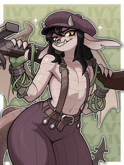 anthro belt black_hair bottomwear clothed clothed_female clothing facial_piercing fangs featureless_chest female flat_chested front_view gun hair holding_gun holding_object holding_ranged_weapon holding_weapon ivy_(plant) looking_at_viewer membrane_(anatomy) membranous_wings navel nose_piercing nose_ring pants piercing pupils ranged_weapon ring_piercing shirtless_anthro shirtless_female slit_pupils solo suspenders tail teeth topless weapon wings yellow_eyes budoti deadlock_(game) valve ivy_(deadlock) gargoyle absurd_res hi_res