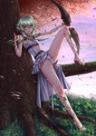 arrow_(weapon) bow_(weapon) breasts camel_toe clothing exposure_variation female green_eyes green_hair hair humanoid_pointy_ears nipple_outline not_furry pointy_ears ranged_weapon simple_background small_breasts solo weapon adsouto goblin_slayer high_elf_archer_(goblin_slayer) elf humanoid hi_res