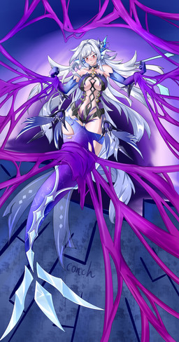 alternate_species bdsm big_breasts bondage bound breasts clothed clothed_female clothing corruption ear_fins female fin hair light_body light_skin long_hair mermaid_tail mermaidification solo split_form tentacles conch_(pixiv) genshin_impact mihoyo skirk_(genshin_impact) aquatic humanoid_merfolk merfolk 2026 absurd_res hi_res