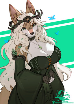 anthro big_breasts biped blush breasts cleavage clothed clothed_anthro clothed_female clothing countershade_torso countershading female fingers front_view fur hair huge_breasts looking_at_viewer smile solo standing tail fleet-foot canid canine fox mammal 2025 digital_drawing_(artwork) digital_media_(artwork) hi_res