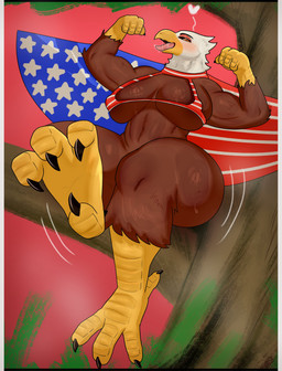 american_flag anthro beak biped blush bottomless breasts brown_body clothed clothing female solo thick_thighs tongue tongue_out united_states_of_america sijimmy456 accipitrid accipitriform avian bird eagle absurd_res hi_res
