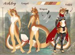 anthro armor brown_body brown_fur brown_hair bulge butt cape clothing countershading fur hair knife long_hair looking_at_viewer male melee_weapon midriff multicolored_body multicolored_fur navel nude ponytail solo tan_body tan_fur unconvincing_armor underwear weapon white_body white_countershading white_fur aimi ashley_(shadowolfox) cougar felid feline mammal 2020 digital_media_(artwork) model_sheet shaded