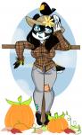 anthro autumn duo female holidays humor scarecrow solo chibiqueen halloween natsumi_oni avian bird corvid corvus_(genus) crow felid mammal oscine passerine prehistoric_species saber-toothed_tiger animated hi_res short_playtime