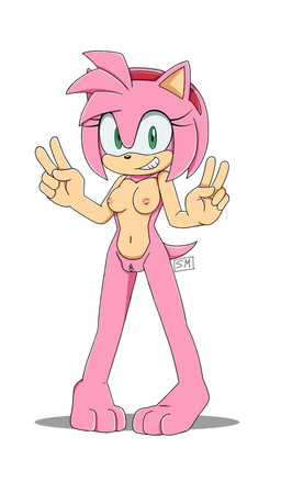 3_toes accessory anthro areola breasts feet female genitals gesture hair_accessory hairband hand_gesture humanoid_genitalia humanoid_vulva looking_at_viewer navel nipples shadow smile solo tail toes v_sign vulva silentmist sega sonic_the_hedgehog_(series) amy_rose eulipotyphlan hedgehog mammal 2025 digital_drawing_(artwork) digital_media_(artwork) hi_res